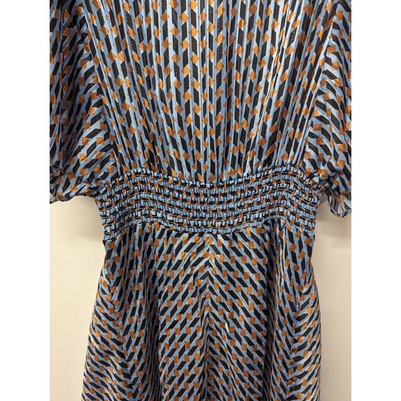 MAJE Richelane Metallic Jacquard Maxi Dress Blue Asymmetrical Size 40 Large - Picture 13 of 15